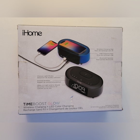 iHome Wireless Charging Bluetooth Color Changing Alarm Clock Speaker with USB - Picture 13 of 16